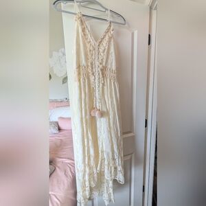Elegant Cream Lace Dress with Tassels